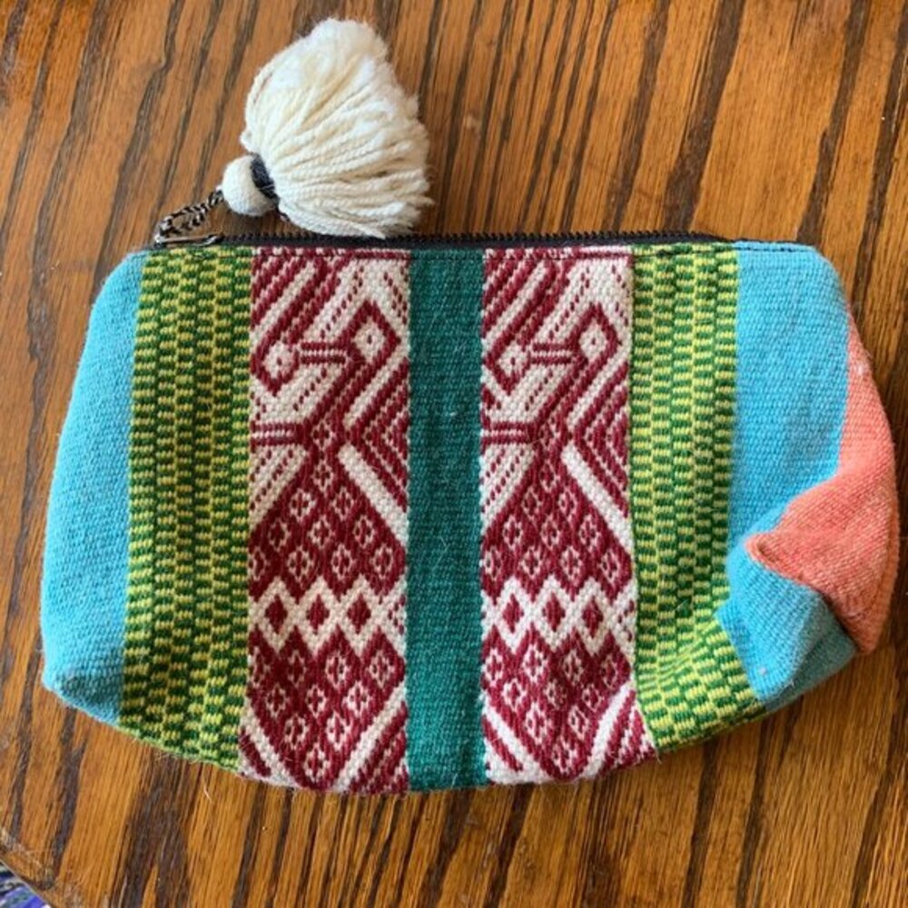 Awamaki Peruvian Handwoven‎ Cosmetic Bag Pouch Wool Mix Print Geometric Boho
